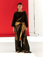 Suede Pleated Wide-Leg Trousers