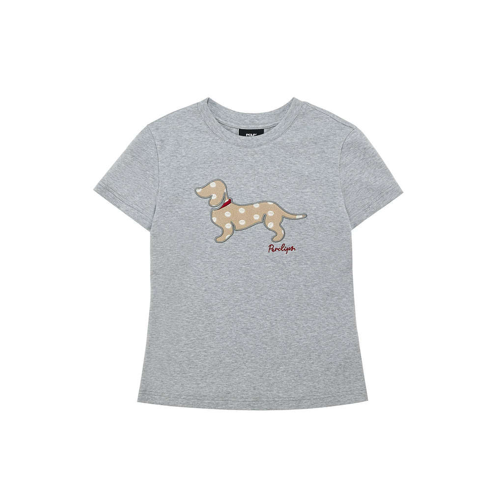 Embroidered Puppy Patch Slim T-Shirt
