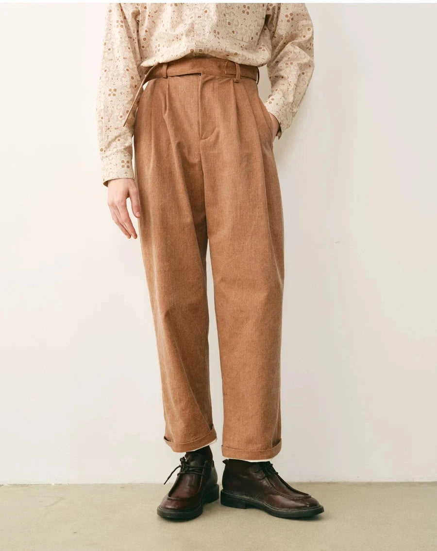 Enzyme Washed Pleated Cropped Trousers