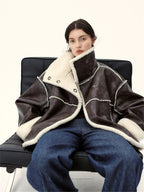 Oversized Shearling-Lined Leather Coat