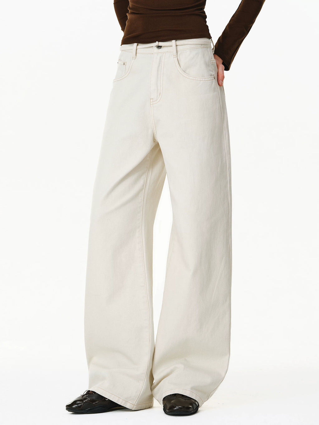 High-Waisted Wide-Leg Denim Trousers