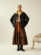 Deep Brown Pleated Maxi Skirt
