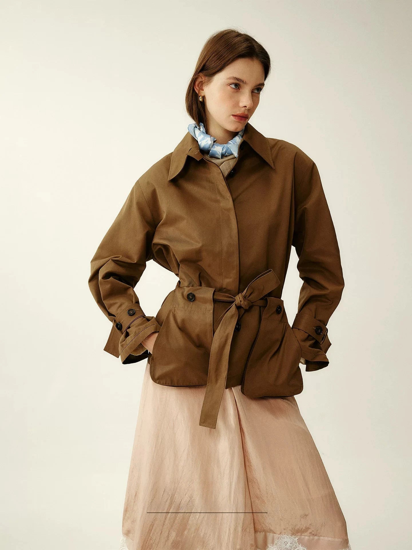 Belted Utility Short Trench Coat