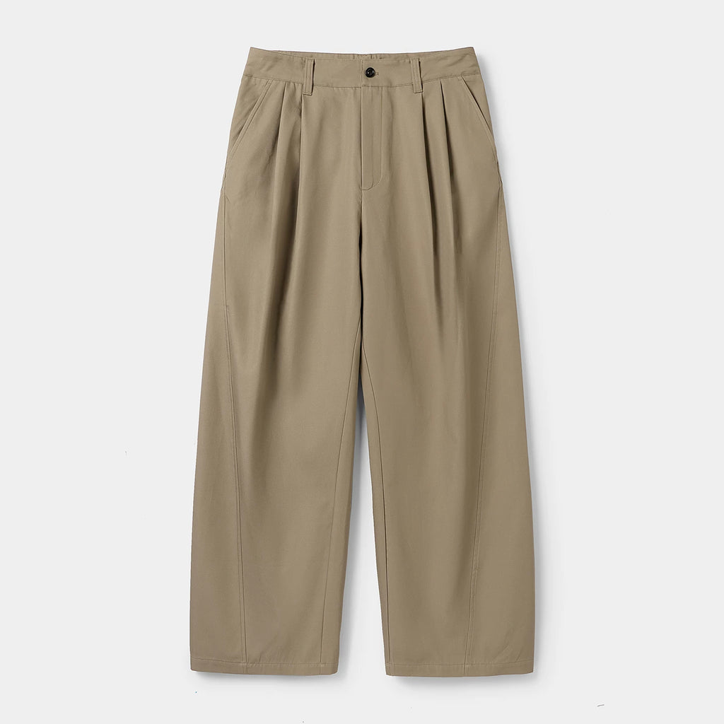 Curved Leg Pleated Trousers