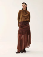 Suede And Chiffon Asymmetrical Midi Skirt