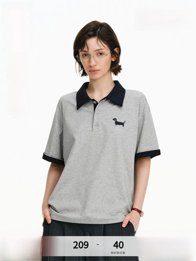 Embroidered Puppy Cotton Polo Shirt