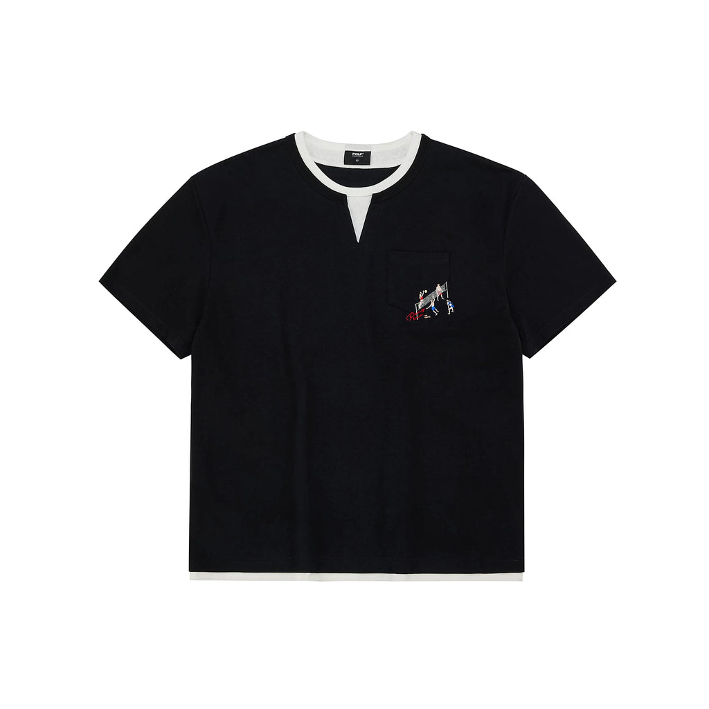 Embroidered V-Neck Layered T-Shirt