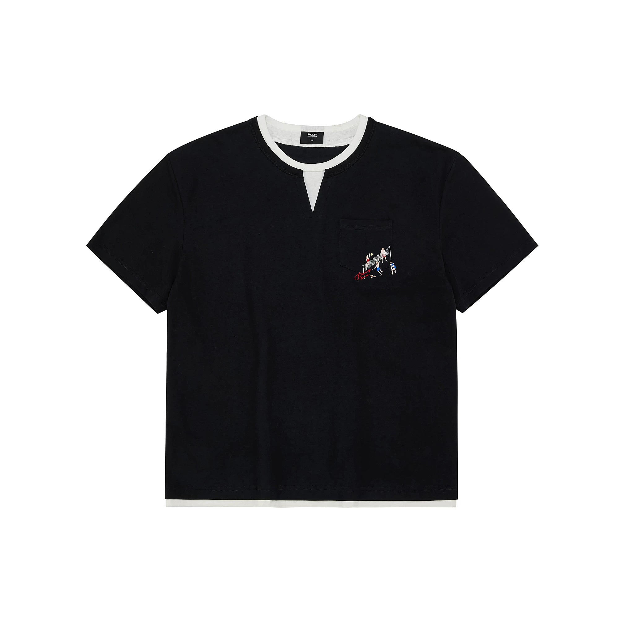 Embroidered V-Neck Layered T-Shirt