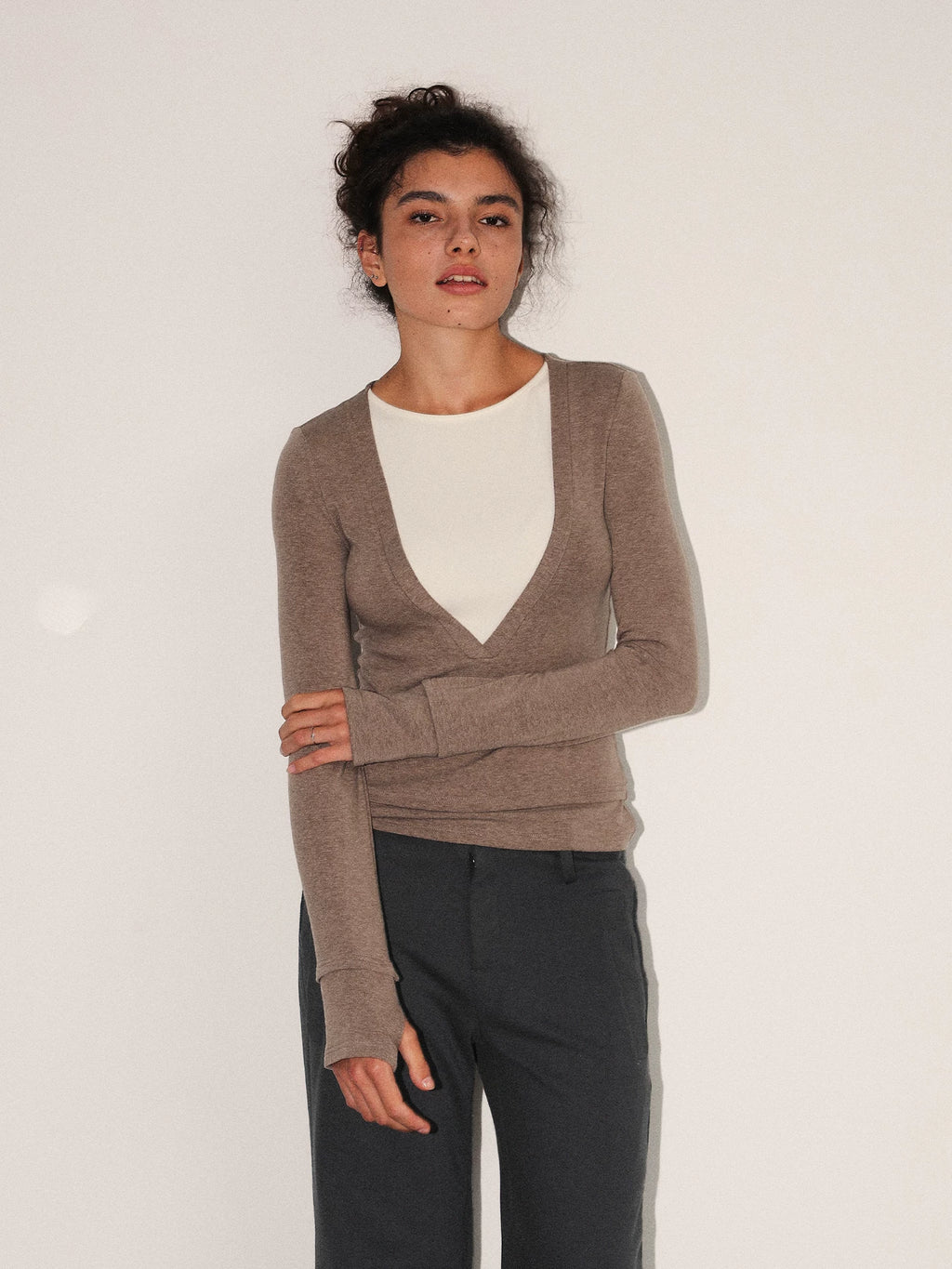 Layered V-Neck Long Sleeve Top
