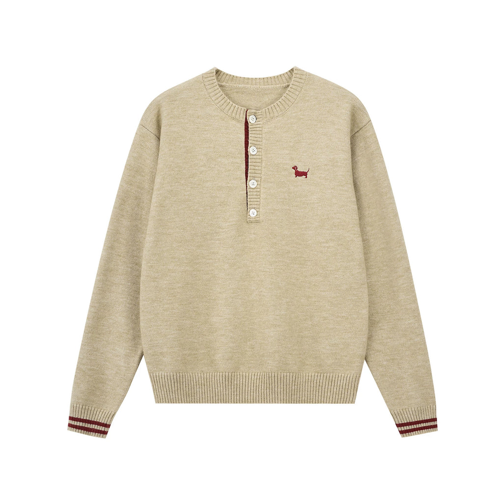 Contrast Trim Henley Knit Sweater