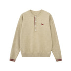 Contrast Trim Henley Knit Sweater