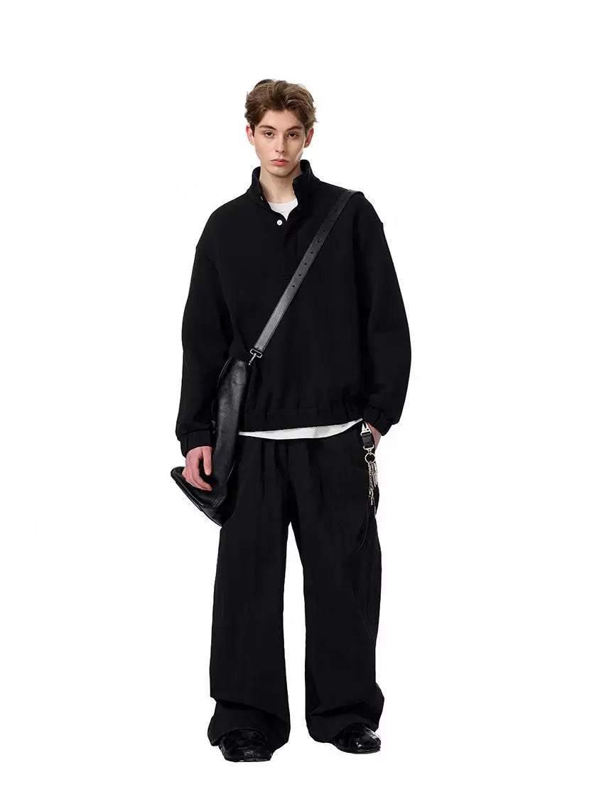 Magnetic Button Mock Neck Sweatshirt