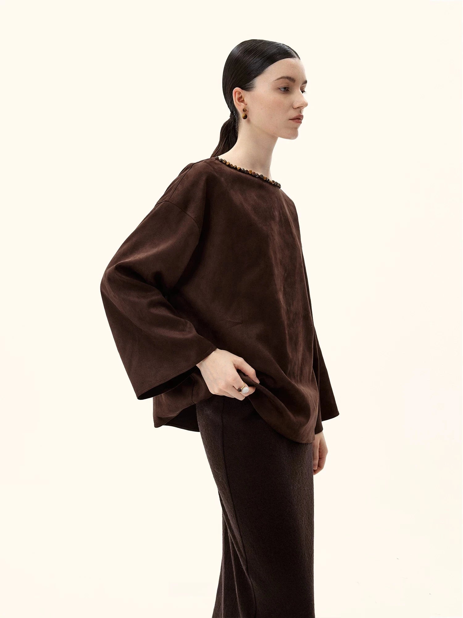Tiger's Eye Embellished Wide Sleeve Top