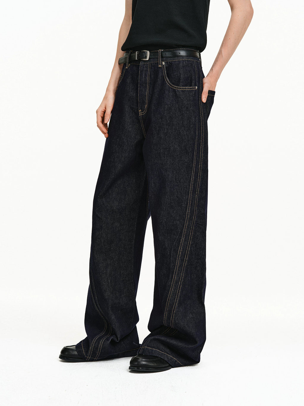 Bias-Cut Raw Denim Flared Jeans