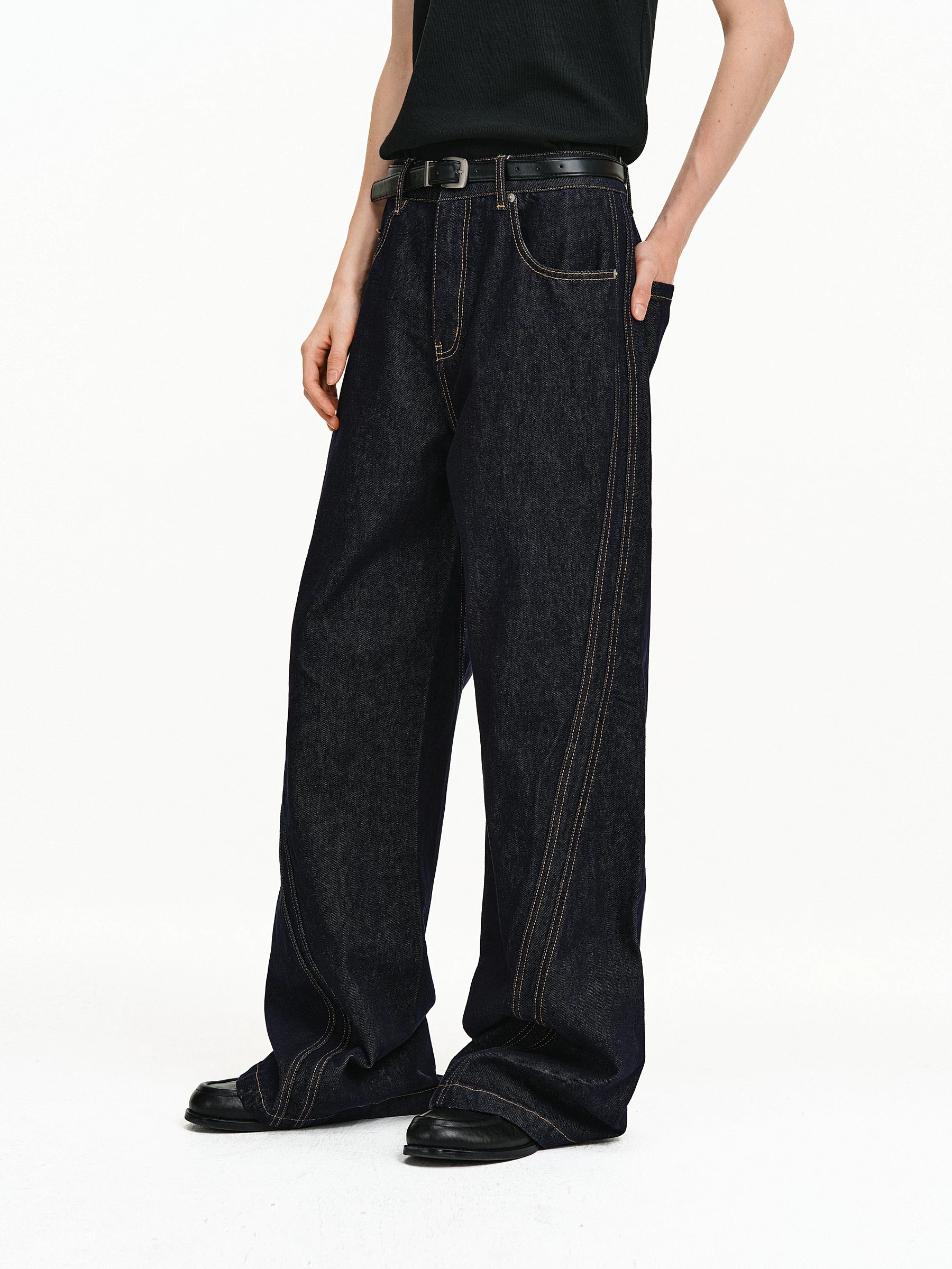 Bias-Cut Raw Denim Flared Jeans