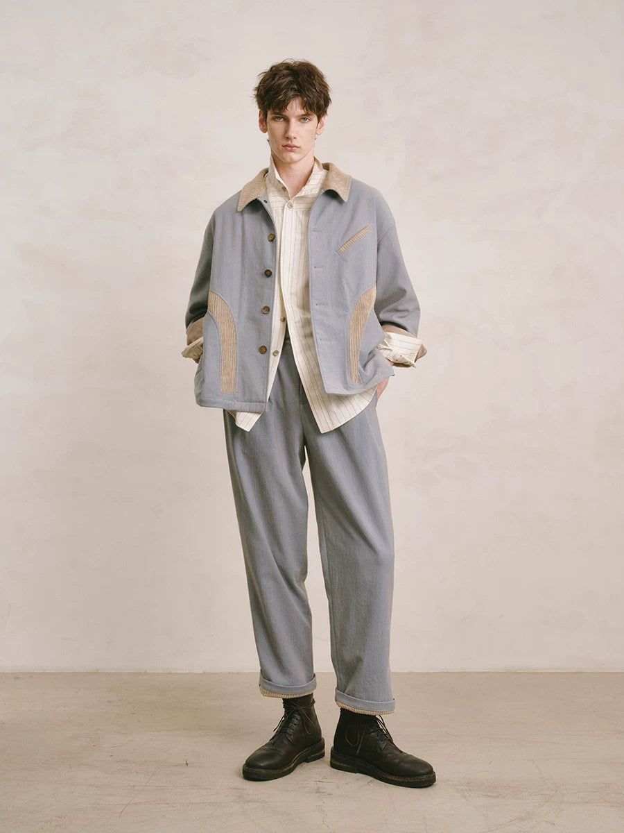 Pleated Corduroy Tapered Trousers