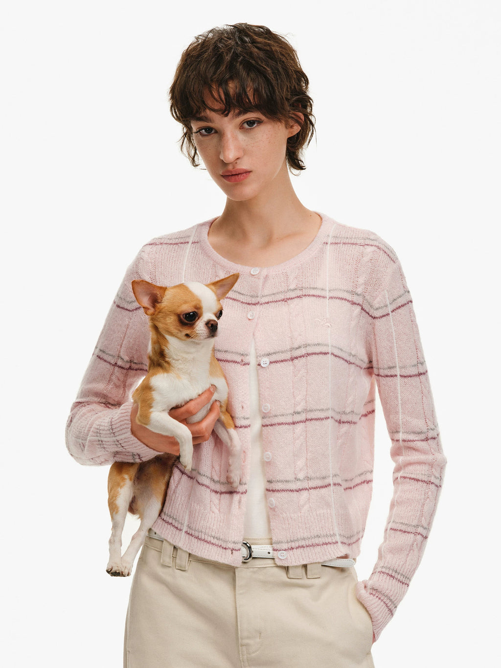 Mohair Wool Striped Knit Cardigan