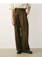 Olive Wool Blend Pleated Trousers
