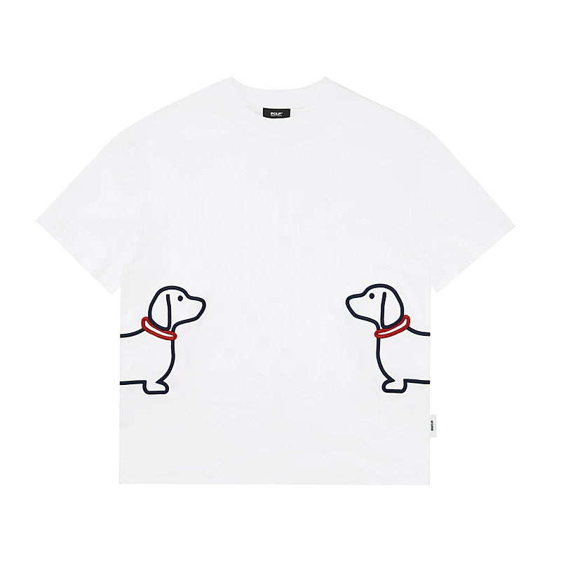 Embroidered Puppy Graphic Cotton T-Shirt