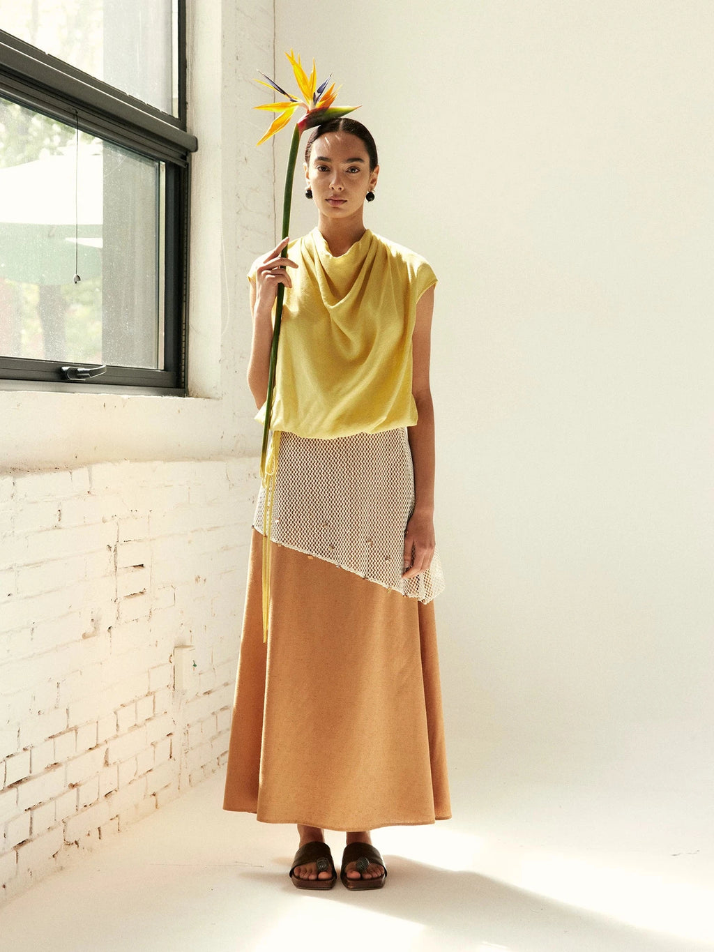 Bamboo Textured Mesh Layered Midi Skirt
