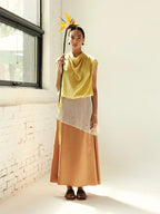 Bamboo Textured Mesh Layered Midi Skirt