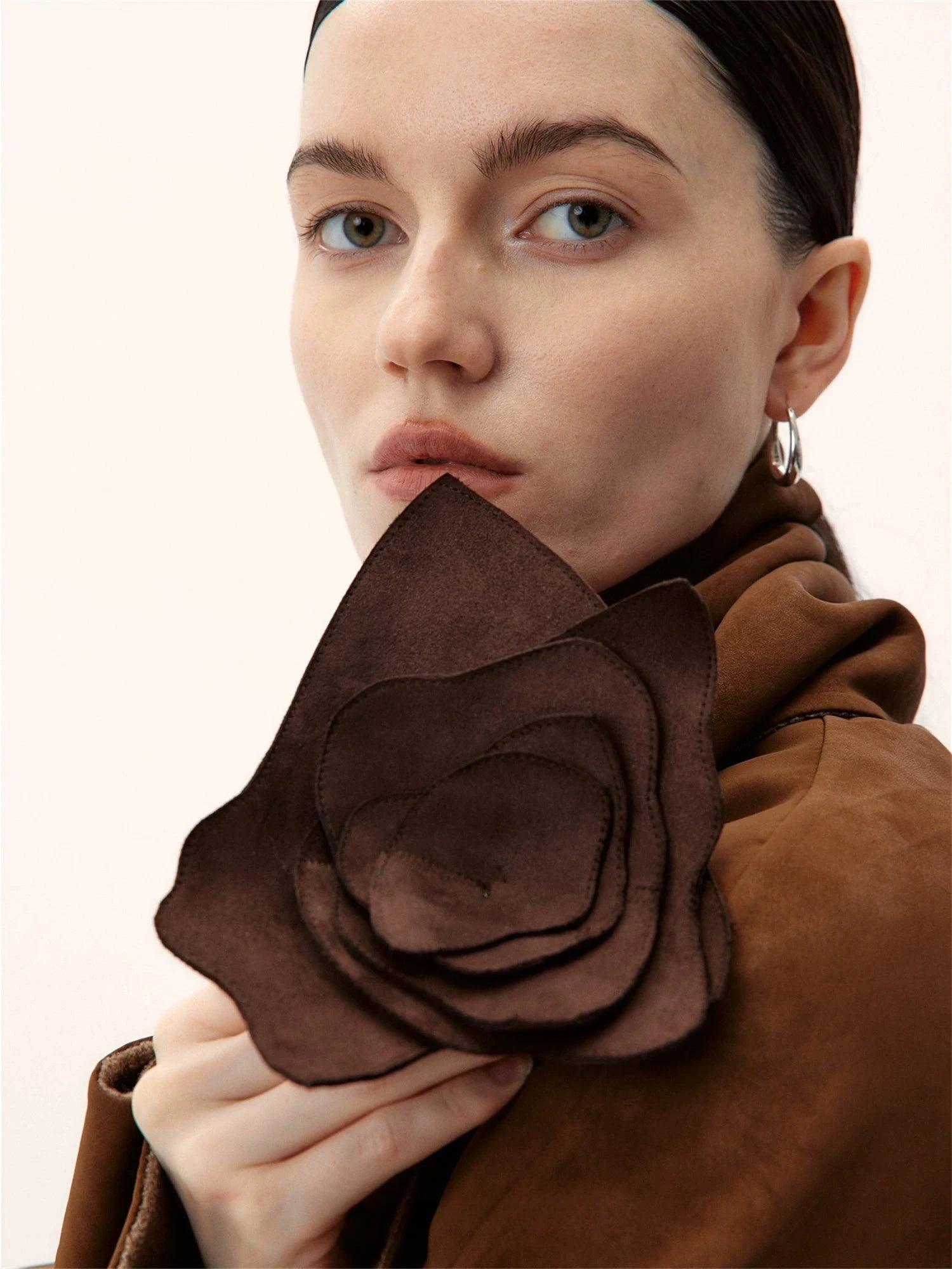 Asymmetrical Suede Jacket With Integrated Scarf