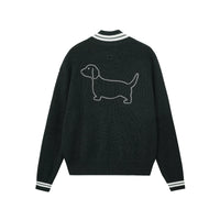 Embroidered Puppy Zip-Up Knit Cardigan