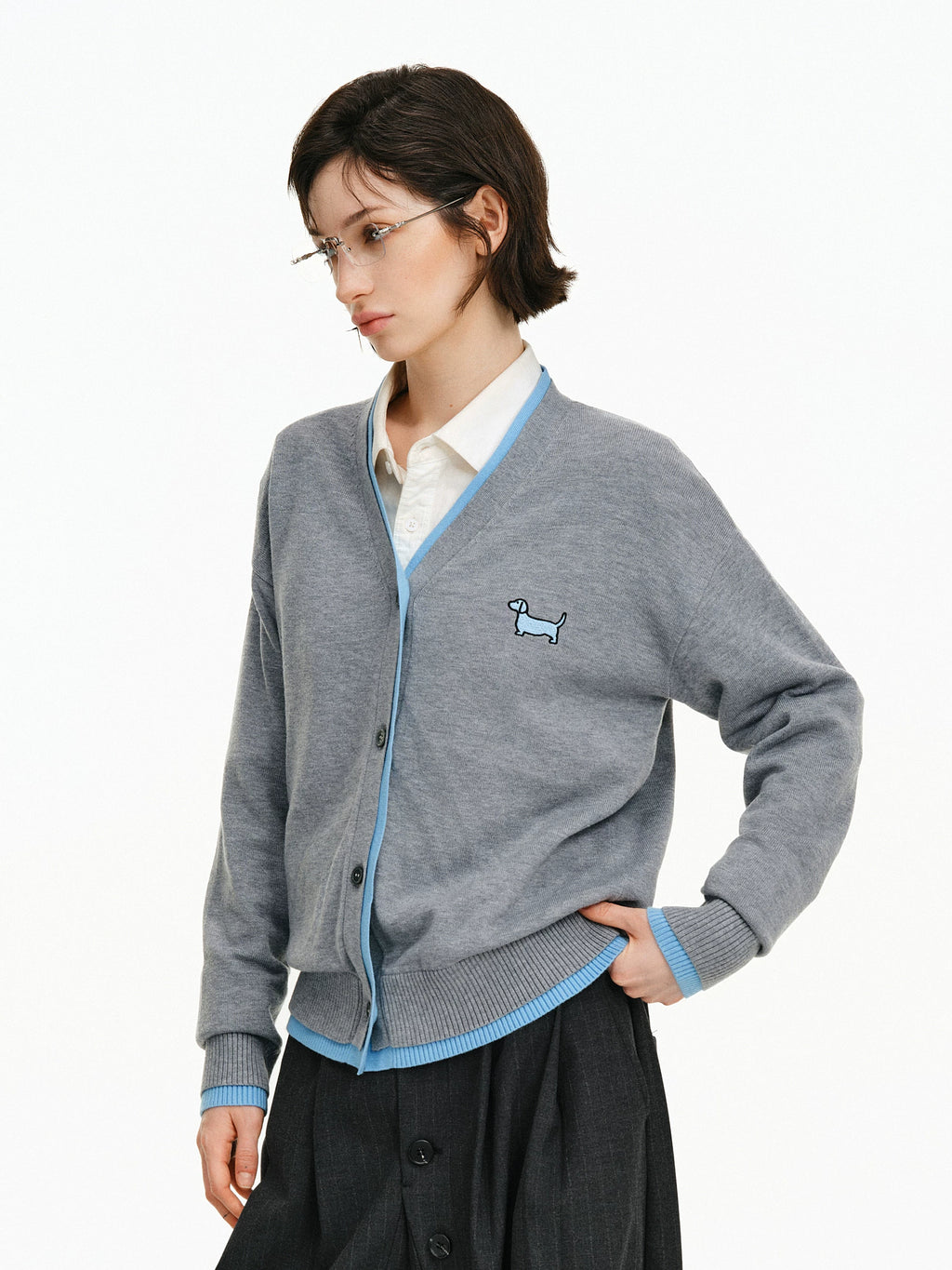 Embroidered Wool Blend V-Neck Cardigan