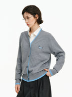 Embroidered Wool Blend V-Neck Cardigan