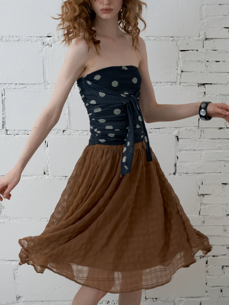 Polka Dot Ruched Tie-Front Tube Top