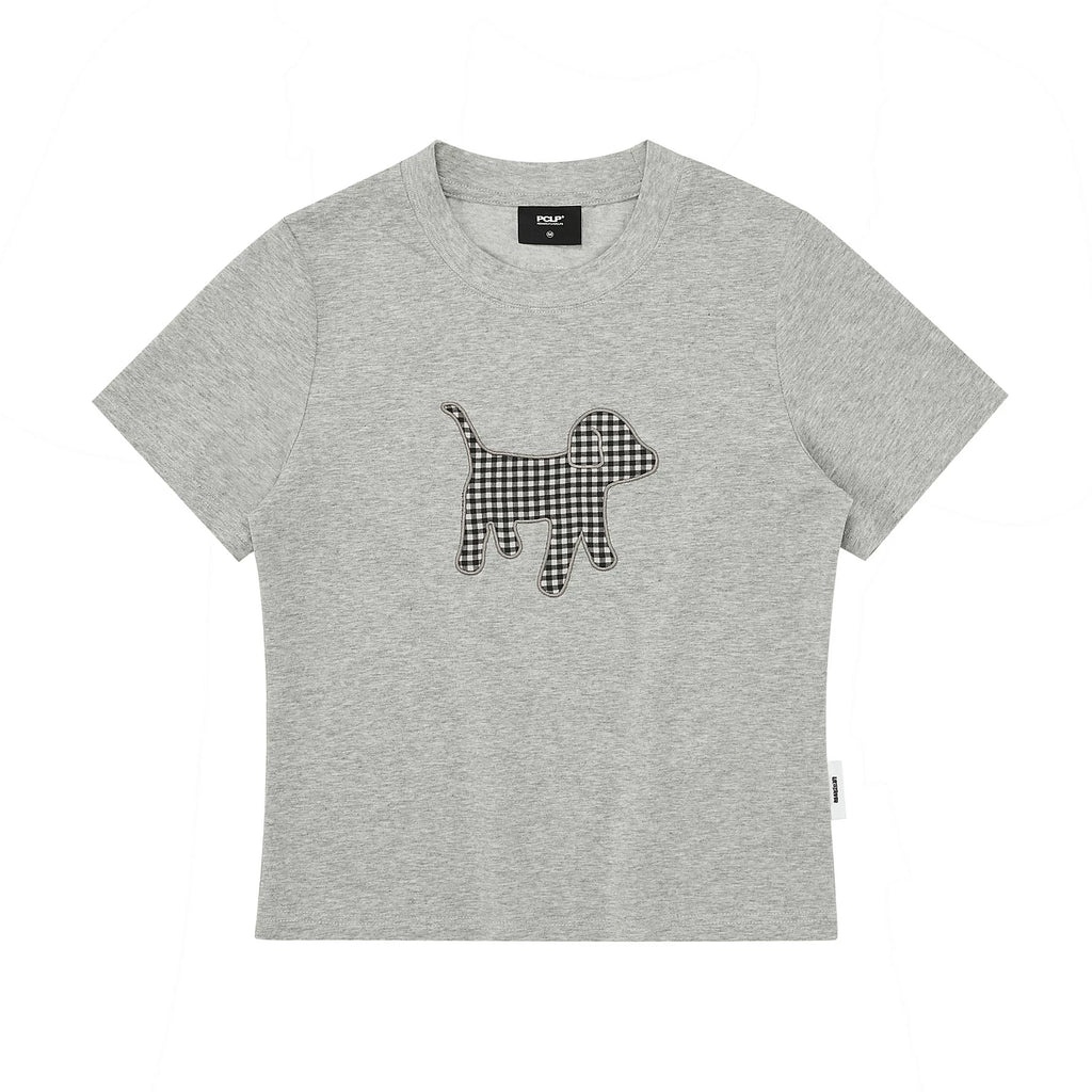 Gingham Puppy Patch Cotton T-Shirt
