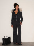 Cropped Fur-Trimmed Zip-Up Hoodie