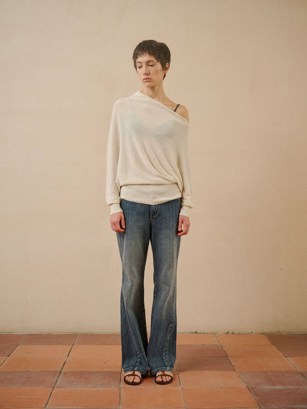 Asymmetric Linen Blend Knit Pullover