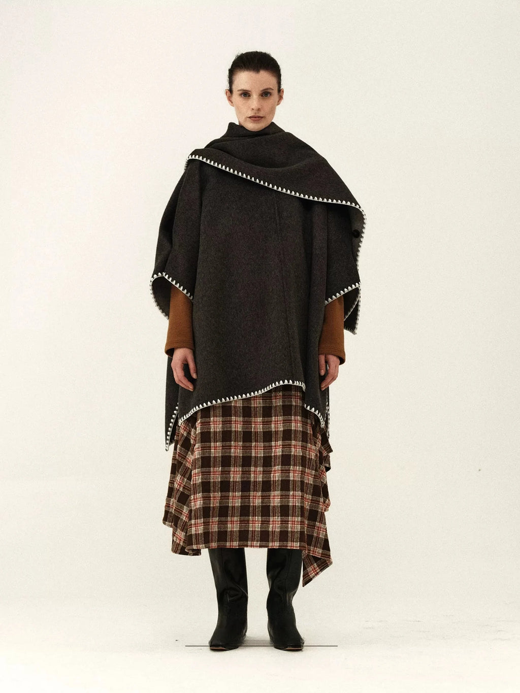 Hand-Stitched Wool Blend Cape