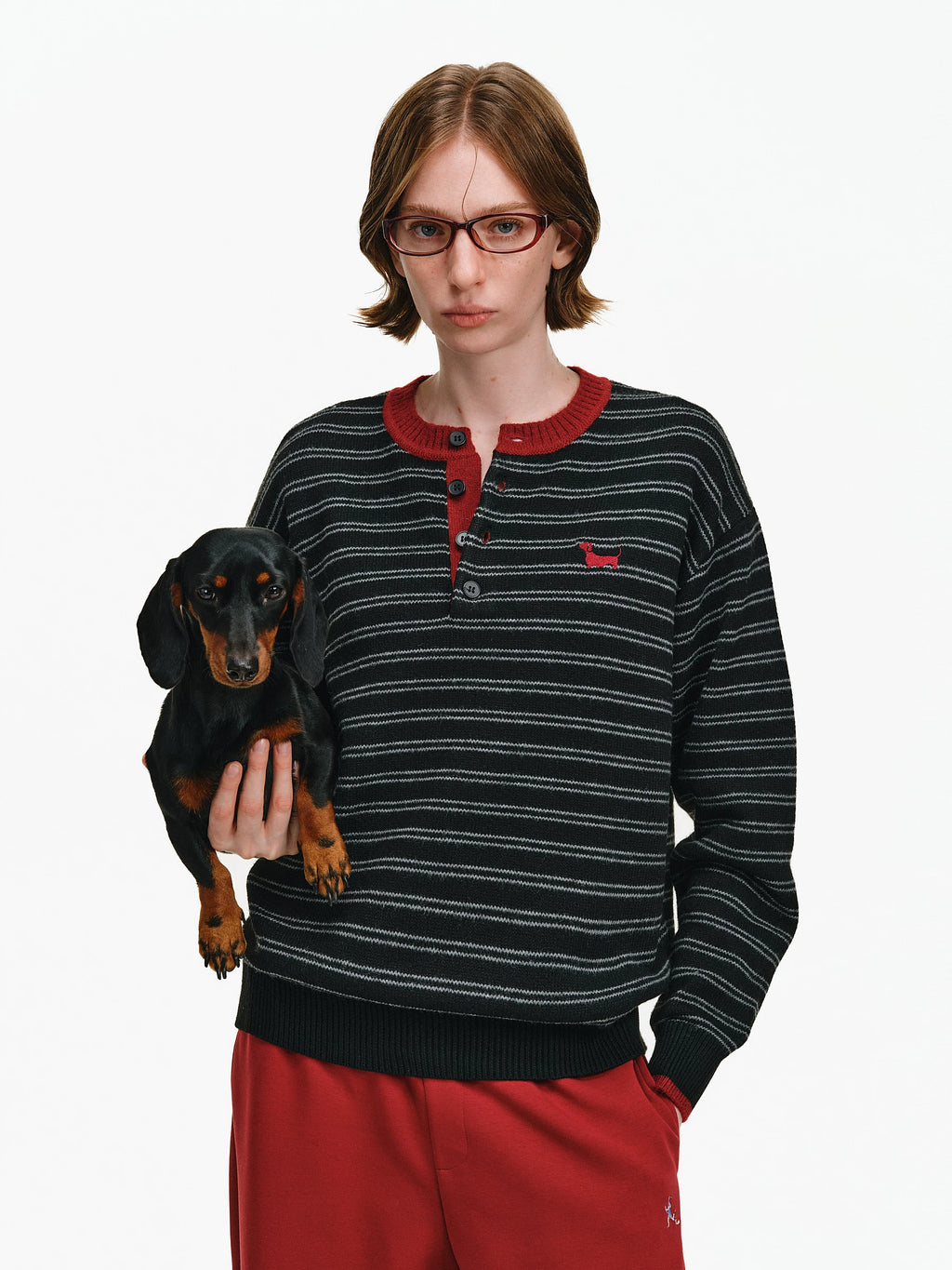 Striped Wool-Blend Henley Sweater