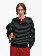 Striped Wool-Blend Henley Sweater