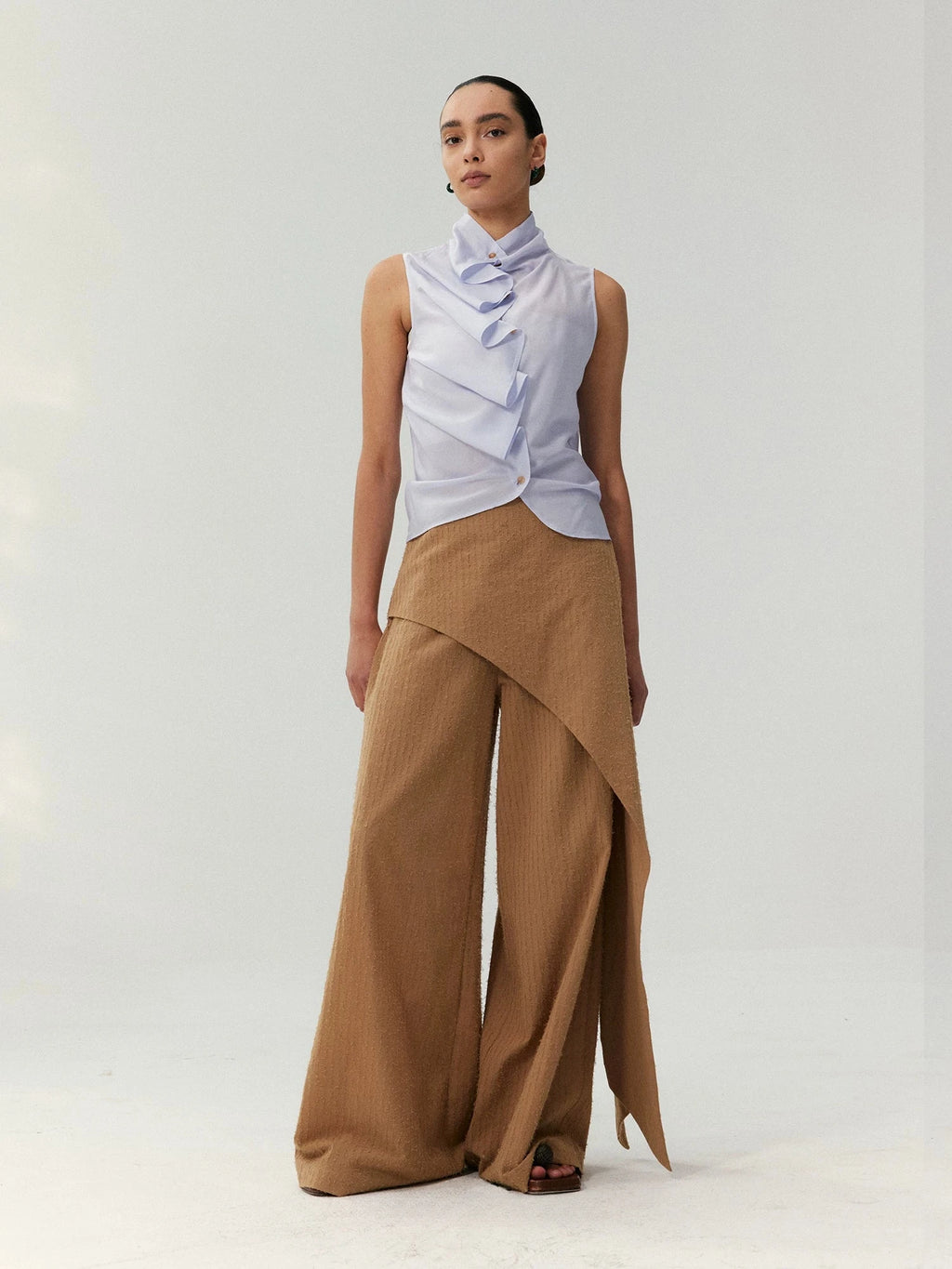 Asymmetrical Wide-Leg Tailored Trousers