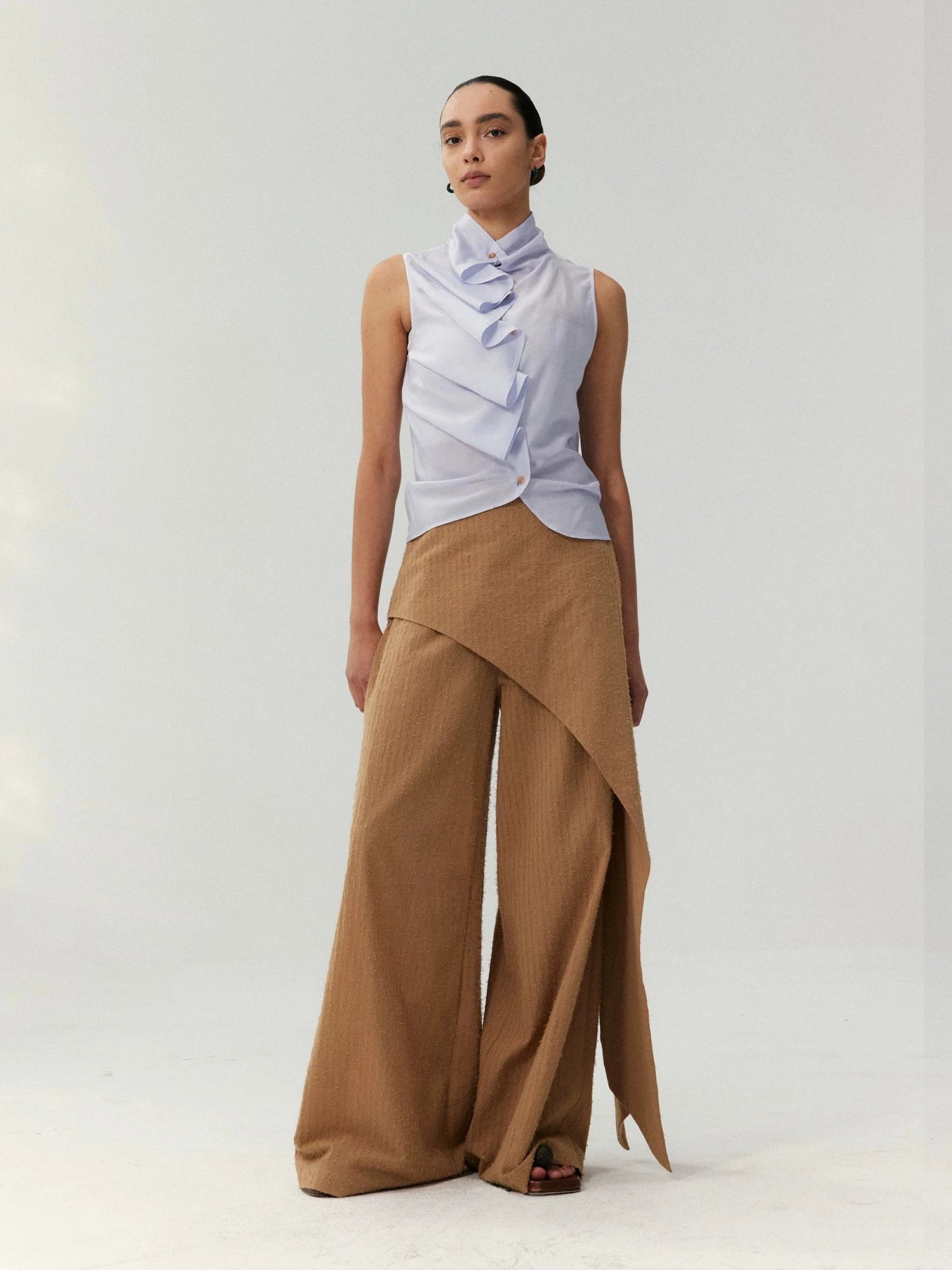 Asymmetrical Wide-Leg Tailored Trousers