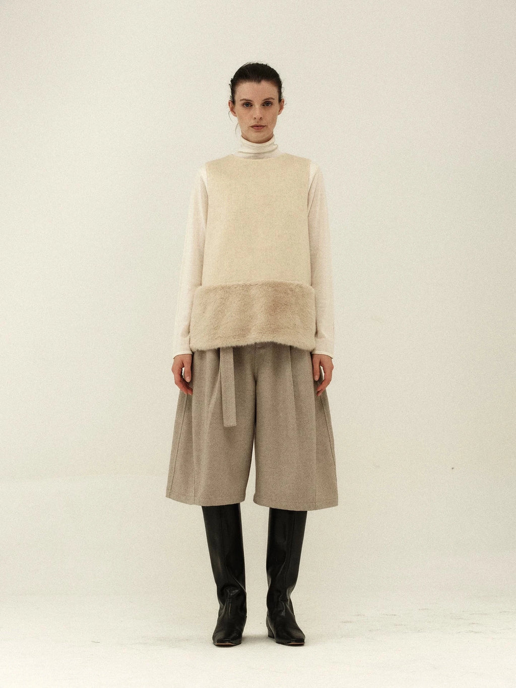 Belted Wool Twill Culottes