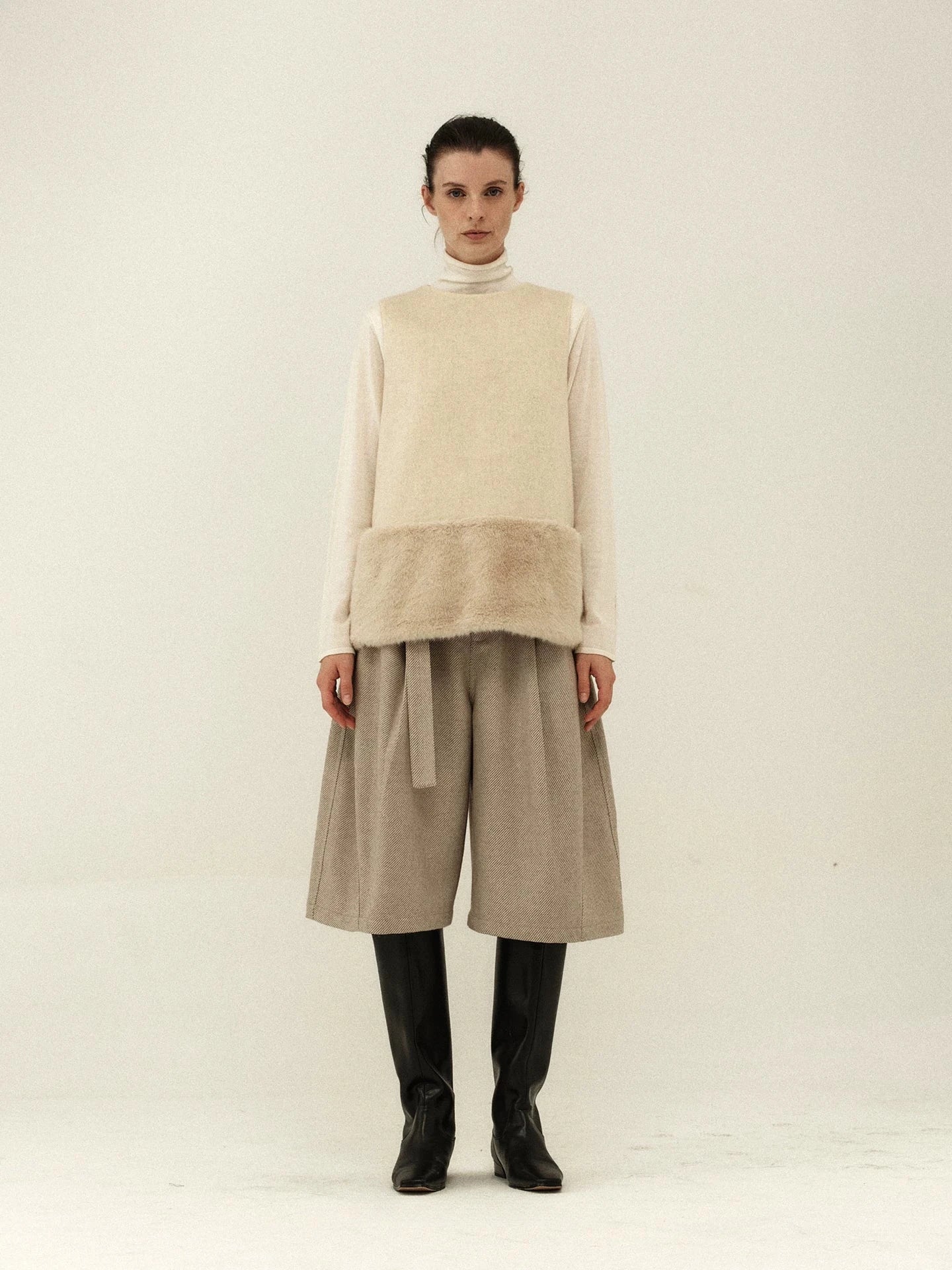 Belted Wool Twill Culottes