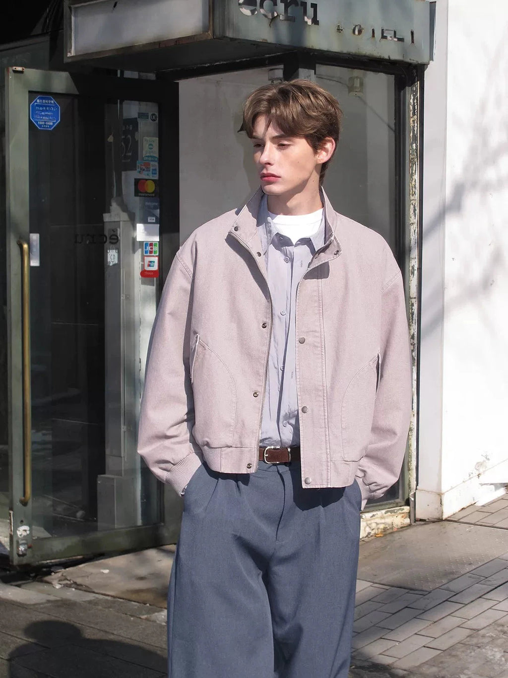 Minimalist Stand-Collar Bomber Jacket
