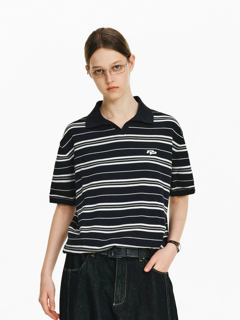 Striped Knit Polo Shirt