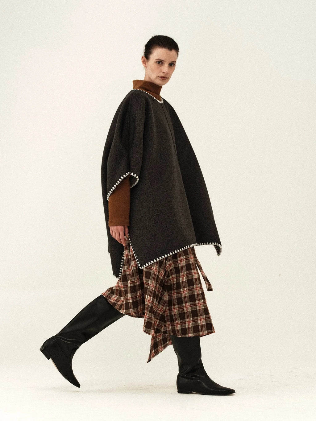 Hand-Stitched Wool Blend Cape
