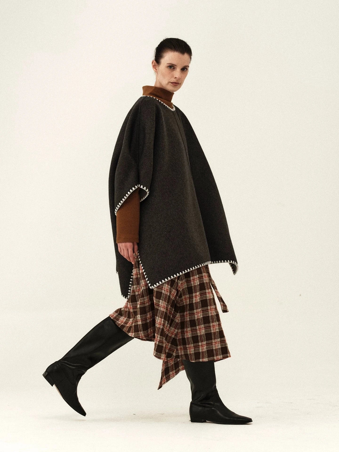 Hand-Stitched Wool Blend Cape