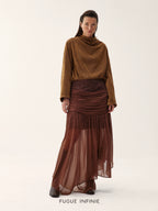 Suede And Chiffon Asymmetrical Midi Skirt