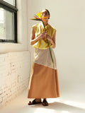 Bamboo Textured Mesh Layered Midi Skirt