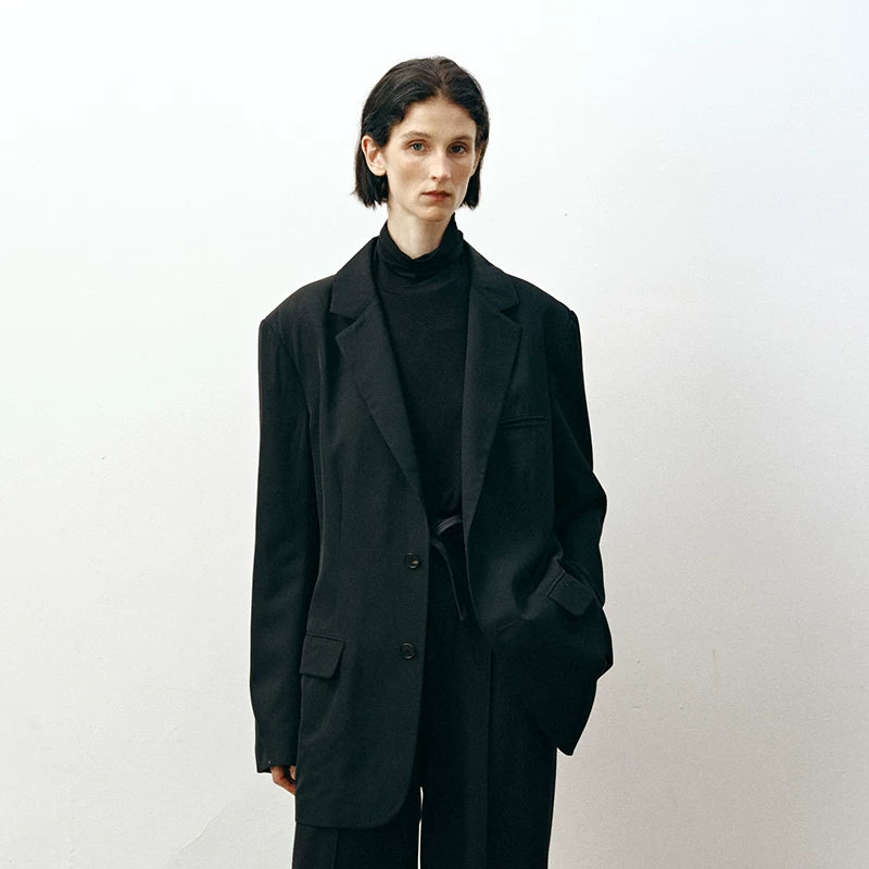 Raw Wool Blend Tailored Blazer