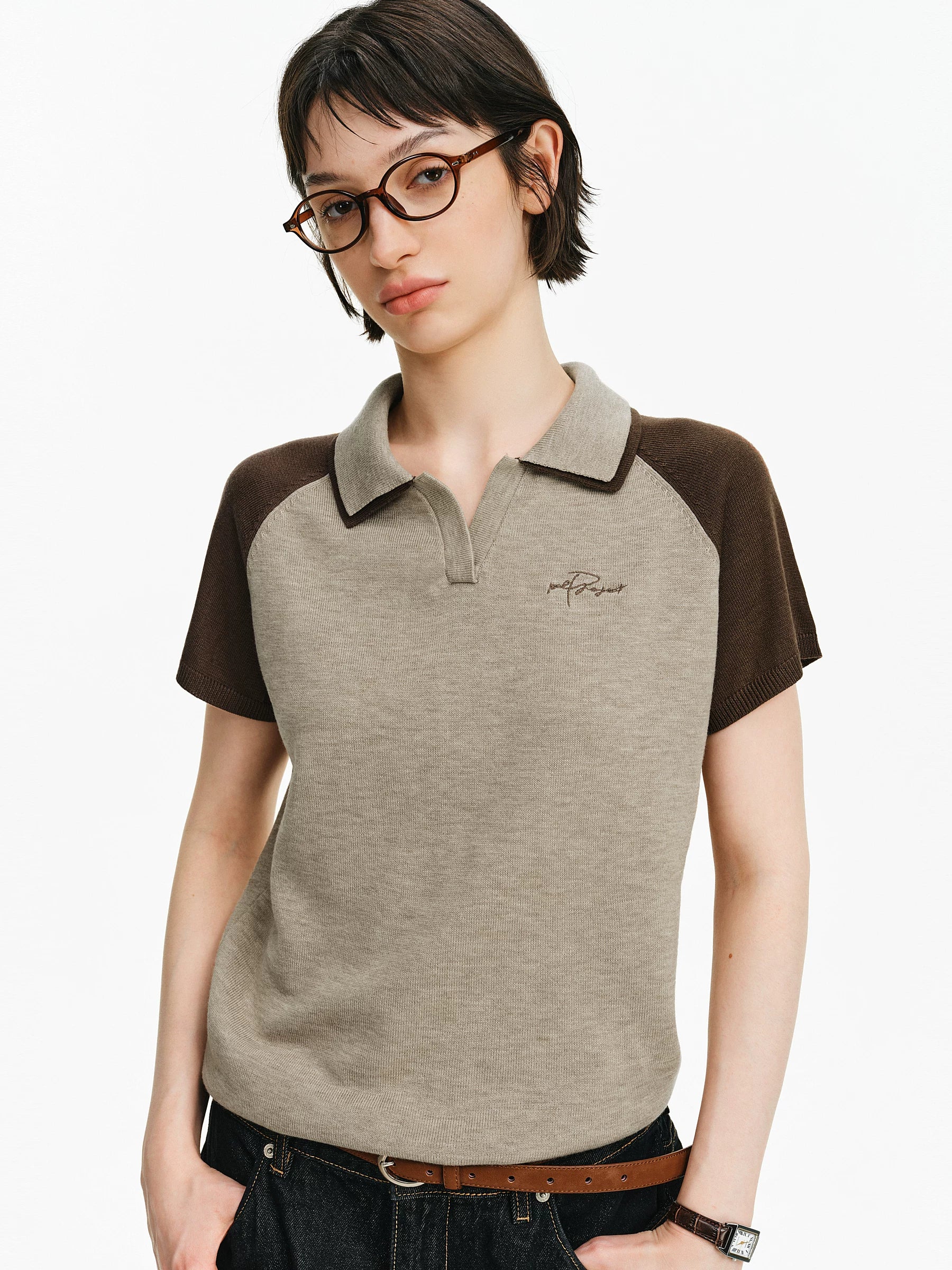Raglan Knit Polo Shirt