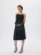 Coated Lightweight Pleated Midi Skirt