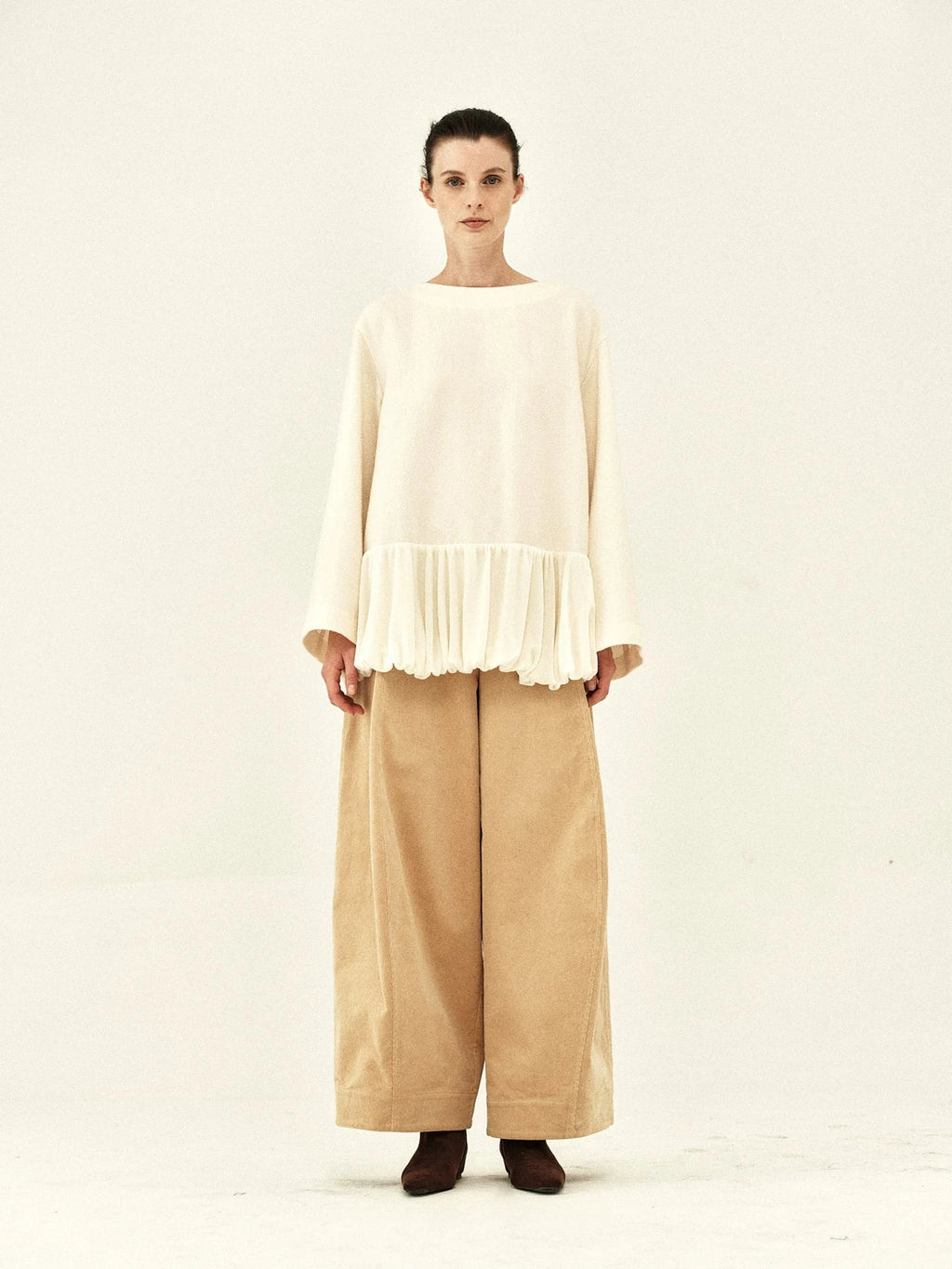 Wool And Silk Pleated Hem Top